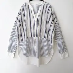 ストライプシャツ 38 ロング丈 変形デザイン