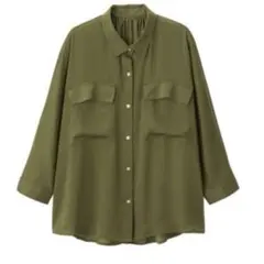 GU ジーユー【M】 ドルマンスリーブ カーキ サラサラ生地 ダブルポケット