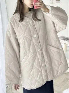 Java ノーカラーオーバーサイズキルティングコート S
