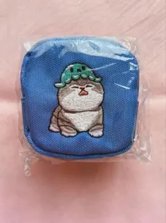 モフサンド　カラビナ付き刺繍スクエアミニポーチ　ブルー