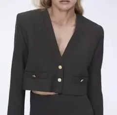 新品タグ付き　ZARA グレー クロップド丈 テーラード ジャケット ブレザー
