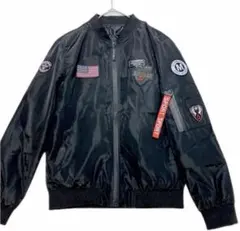 メンズ アウター ブルゾンフルジップ ジャケット ミリタリー MA-1 黒M