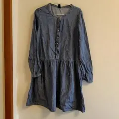 デニムブルー 長袖ワンピース