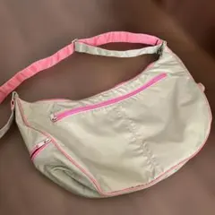 軽量 ナイロン ショルダーバッグ ベージュ ピンクのサムネイル