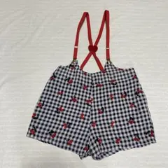 キャンディストリッパー　サスペンダー付き　チェリー柄ギンガムチェックサロペット