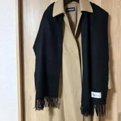 カシミヤ ブラック マフラー フリンジ付き