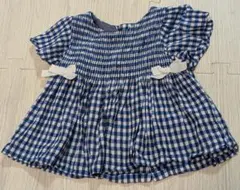 美品　80　プティマイン　ギンガムチェック ワンピース ギャザー