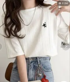 オーガニックコットン　胸元刺繍ロゴリブＴシャツ（半袖）　XL 新品のサムネイル
