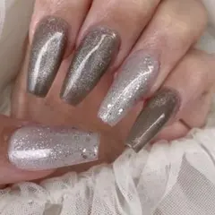 ネイルチップ 粘着テープ付き シルバー