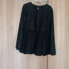 ノーカラージャケット 黒 ツイード風