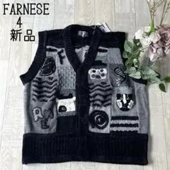 【FARNESEファルネーゼ】新品　メンズ　刺繍　ウールニットベスト 黒　LL