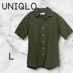 UNIQLO ユニクロ リネンコットン半袖シャツ L【L】オリーブ