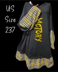 ドッキングTシャツワンピース*YELLOWチェック❤大きいサイズレディース
