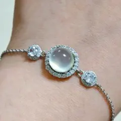 氷種・シラー】天然石 翡翠軟玉ホワイト岫玉 ブレスレット S925 上品 