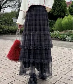 チャオパニック チュールフリルティアードスカート ブラック　古着　韓国