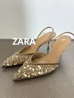 新品未使用 ZARA メッシュ&ビーズ　スリングバックヒールのサムネイル