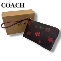 極美品　COACH ピオニープリント 花柄アクセサリーポーチ 　化粧ポーチ