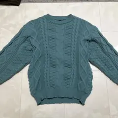 青緑色 ケーブルニット セーター 長袖