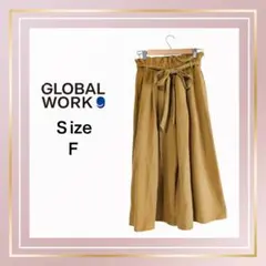 GLOBAL WORK ウエストリボン ガウチョパンツ キャメル フリーサイズ