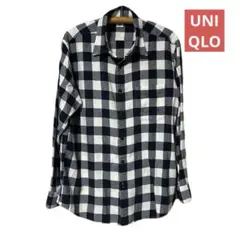 UNIQLO シャツ　コットン　ネイビーとホワイトチェック柄