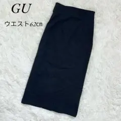 『GU』ジーユー(M)レースアップ　ナロー　ミディースカート　ハイウエスト　黒