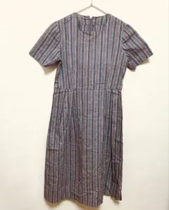 レディース 半袖ワンピース ストライプ柄 レトロ ワンピース ウエスト切替