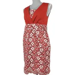a674【美品】チェリーアン　ノースリーブ花柄レースワンピース　M　赤x白のサムネイル