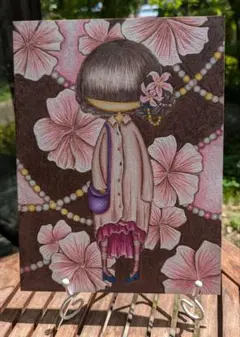 少女と花のオリジナルチョークアート