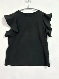 UNIQLO ユニクロ ラッフルスリーブT 黒 ブラック トップス フリル袖 L