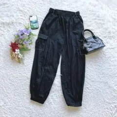 カーゴパンツ ジョガー F ウエストゴム ストリート ステッチ カジュアル 黒