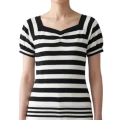 新品70%OFF ボナジョルナータ 金ラメ ボーダー Tシャツ M 白黒 コムサのサムネイル