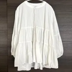 coca ティアードフレアバンドカラーブラウス　M