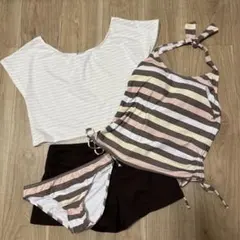 【美品】セパレート水着　ショートパンツ付き　タンキニ　ボーダー　体型カバー　4点