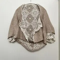 お値下げ中【美品】繊細レース　ボレロ風ショートカーディガン ベージュM〜L相当