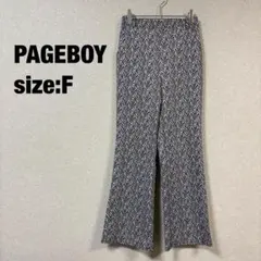 ページボーイ PAGEBOY ヘリンボーン柄フレアパンツ モノトーン F 美品のサムネイル