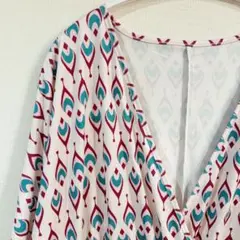 【2XL】幾何学模様 Vネック 長袖ワンピース 春　夏　総柄