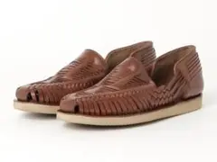 ブラウン レザー 編み込みサンダル