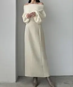 Louere 細ベルト付きハイウエストタイトスカート 美シルエット きれいめ