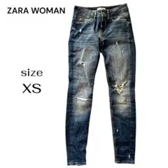 ザラ ZARA ZW ダメージ スキニー デニム パンツ ジーンズ XS 34のサムネイル