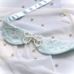 ラボット LOVOT　丸襟レースパールビーズチョーカー（水色）