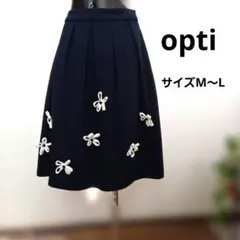 opti ネイビー フレアスカート 花モチーフ付き
