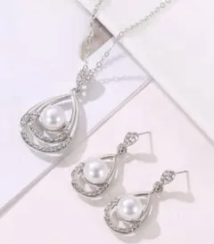 パール風ネックレスピアス3点セット