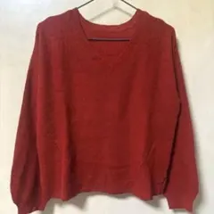 【中古】レディース トップス ニット セーター Vネック 長袖 レッド M