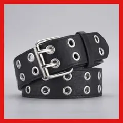 ダブルピンベルト 黒 アメカジ　シンプル　スケーター ロック パンク　男女兼用