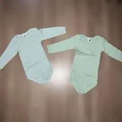 プチバトー　長袖ボディスーツセット ストライプと緑