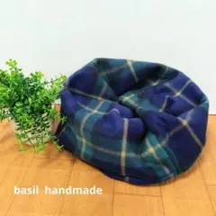 スヌード　マフラー　ネックウォーマー　ハンドメイド　グリーン♡緑　紺　黄チェック