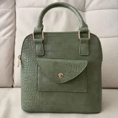 グリーン クロコダイル型押し ショルダーバッグ