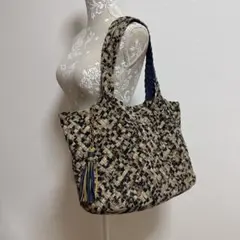 本革バック　リバーシブル　豹柄ブルー　ビックバック！