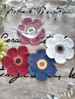 【匿名配送】 北欧 コースター ドイリー 手編み 花型 フラワー カラフル