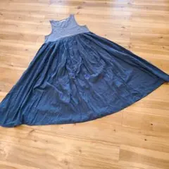 conges　payesダークブルー ノースリーブ カットソーワンピース